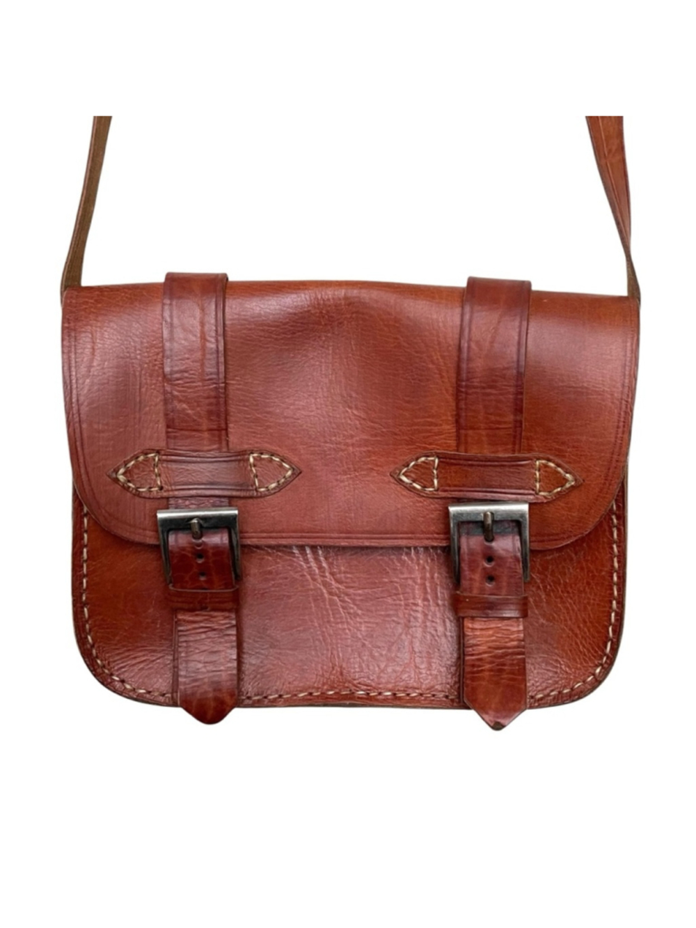 Vintage Handmade Boho Leather Messenger Crossbody Bag Brown